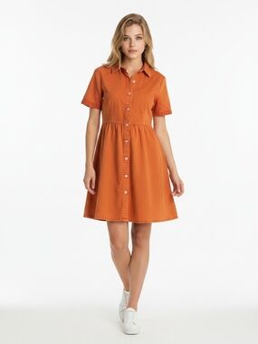 Source Unknown Orange Short-Sleeve Button-Front Mini Dress